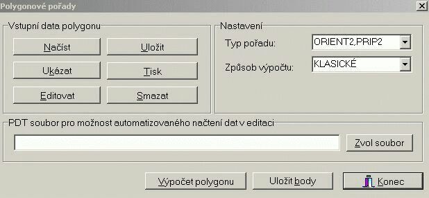 Obr. 9 - Zkladn okno pro vpoet polygonovho poadu - program GEUSw