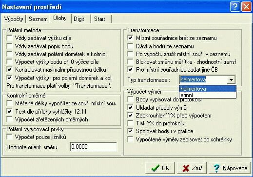 Nastaven transformace - program GEUS
