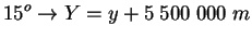 $\displaystyle 15^{o}\rightarrow Y=y+5\;500\;000\;m$